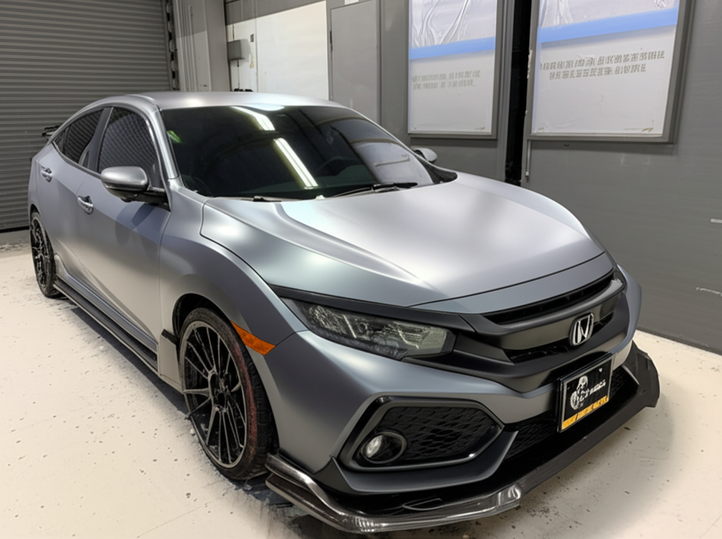Modified Honda Civic getting TPU film applied
