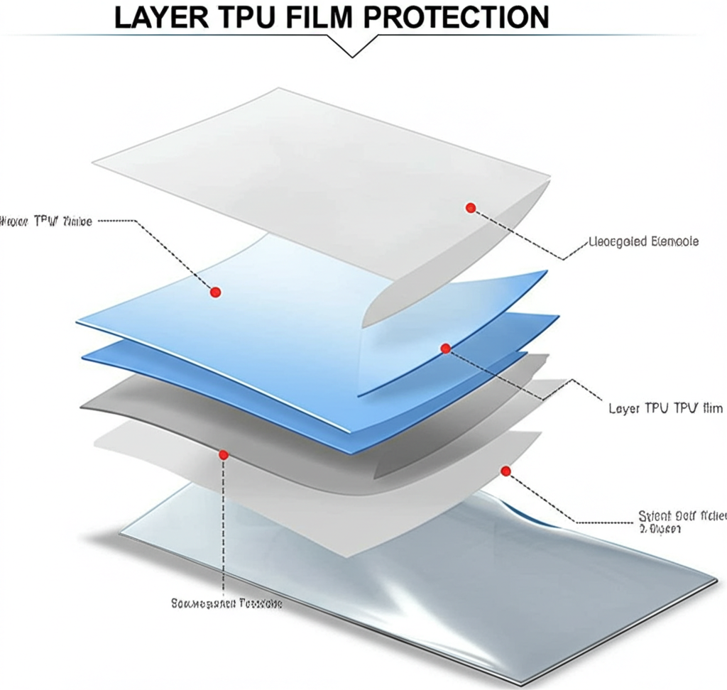 Diagram showing layers of TPU film protection