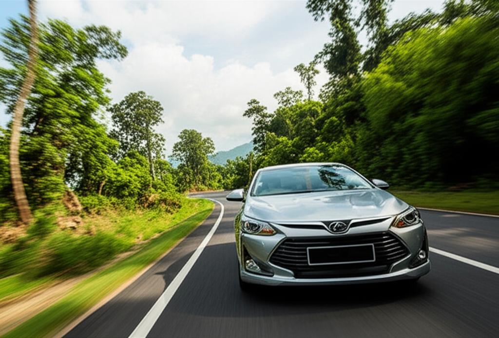 Car driving on a scenic road in Thailand
