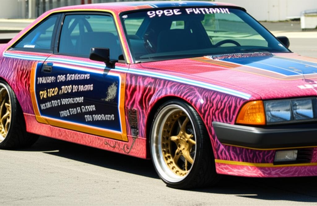 Car with custom paint under bright sun