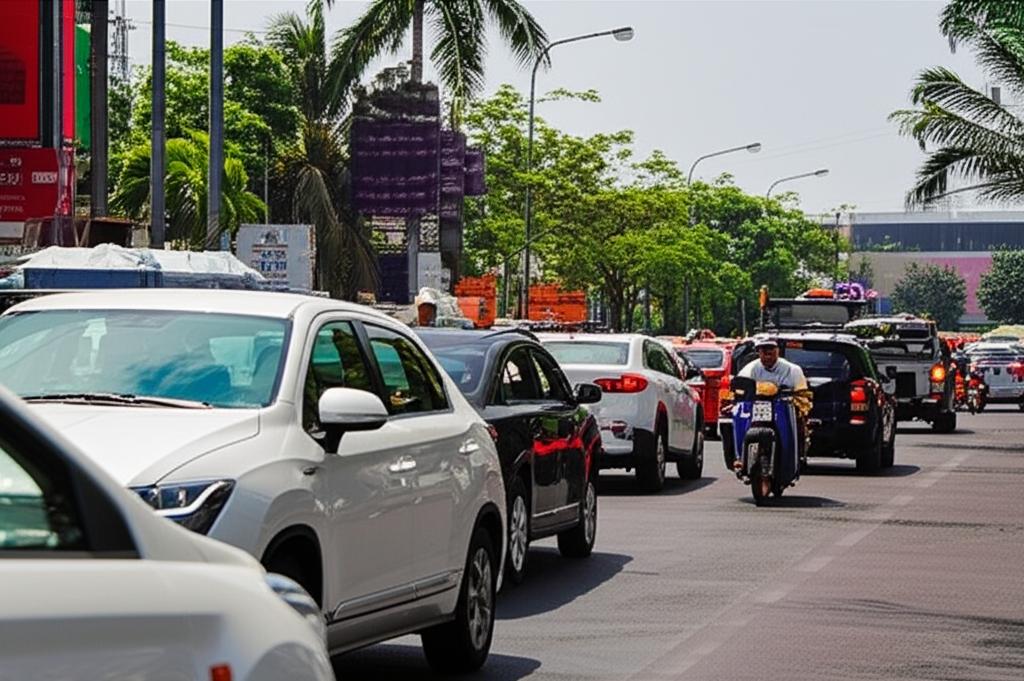 New car in Thailand traffic