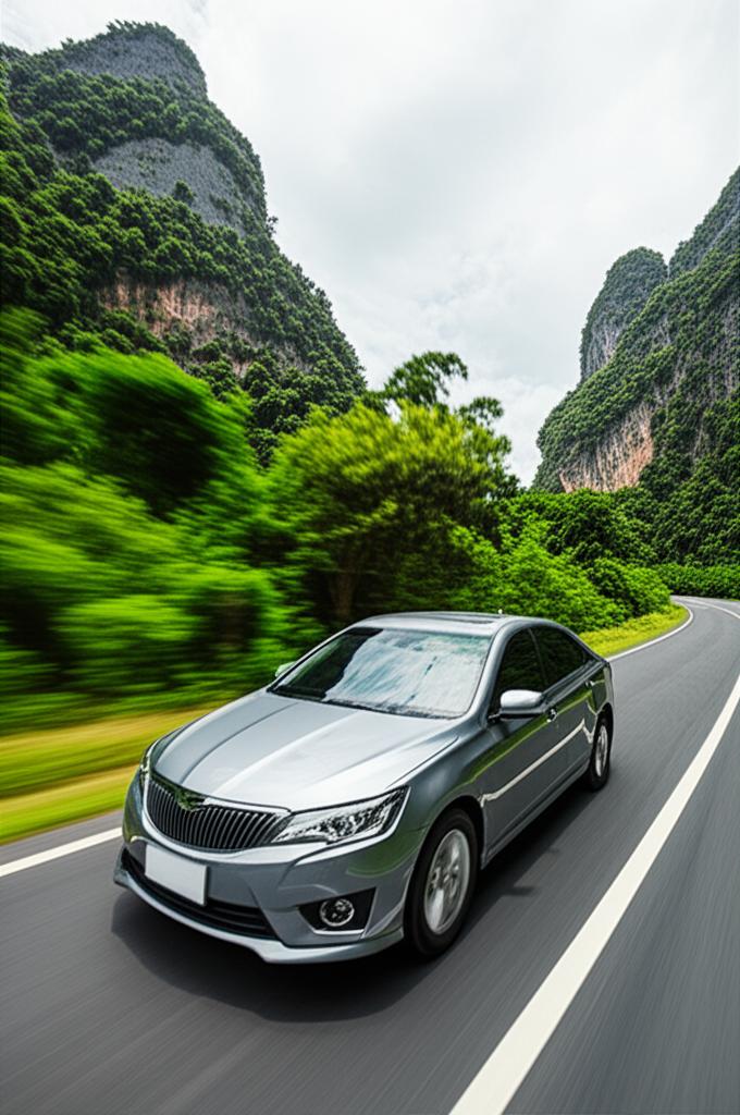 Car driving on a scenic road in Thailand