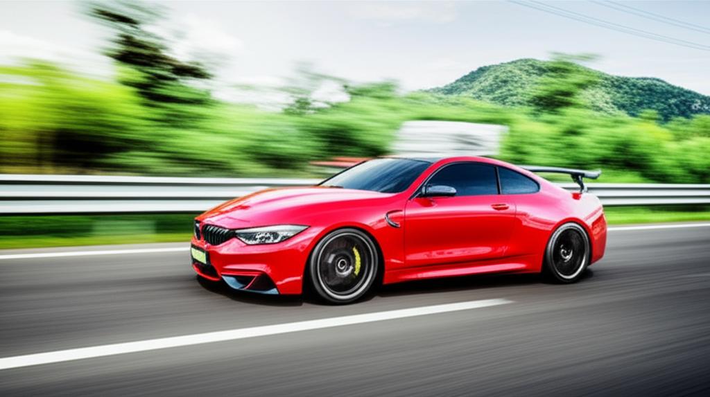 Performance car driving fast on highway in Thailand
