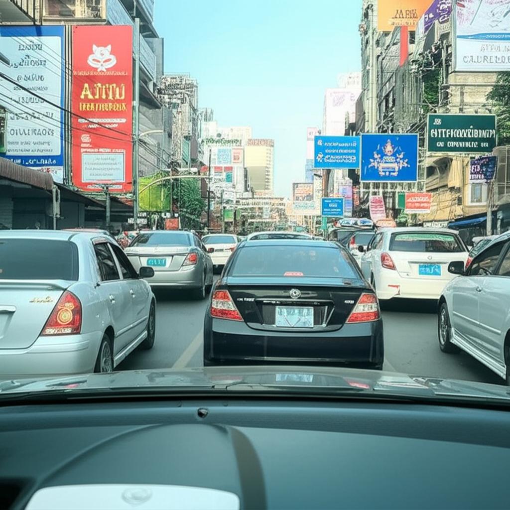 Car driving in Bangkok traffic