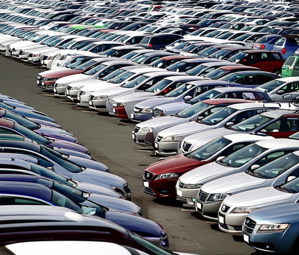 Car rental fleet parked neatly