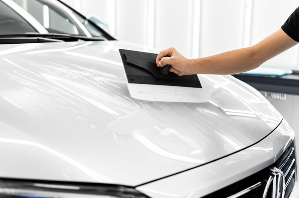 Car with protective film being applied