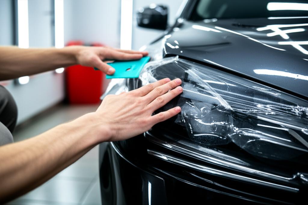 Applying protective film on a car