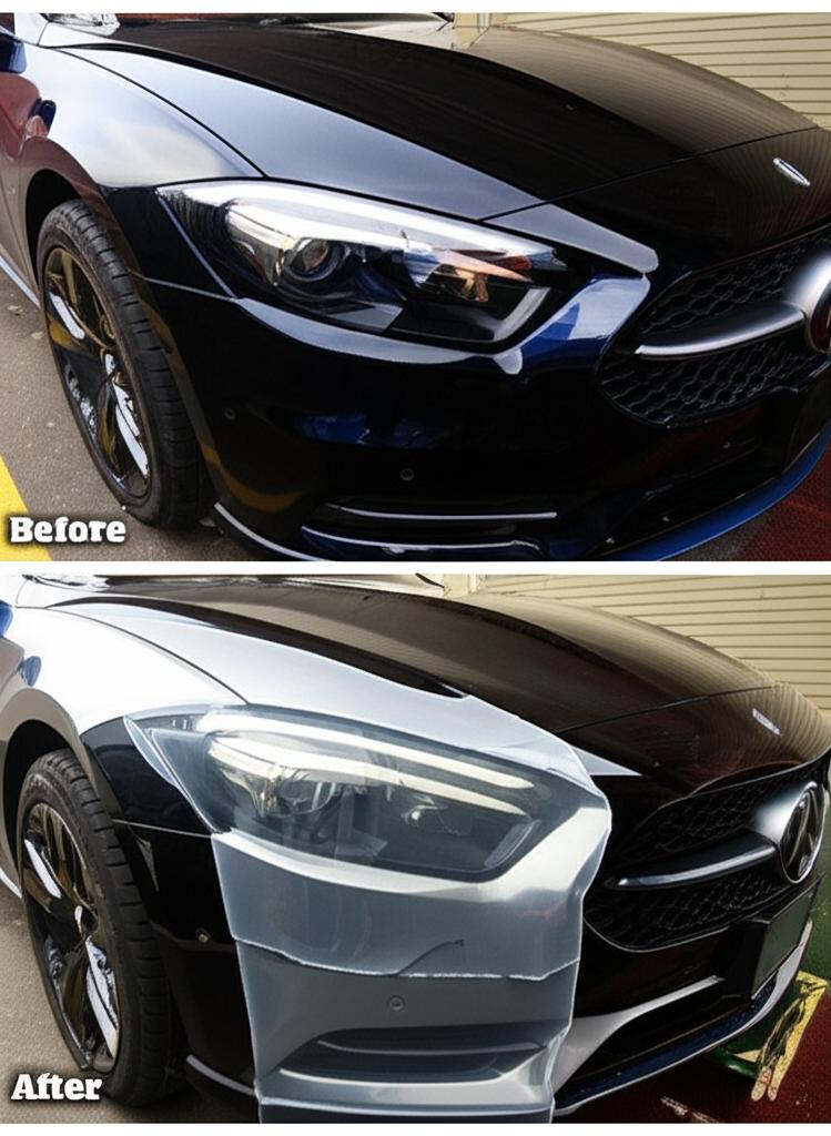 Car before and after TPU film installation