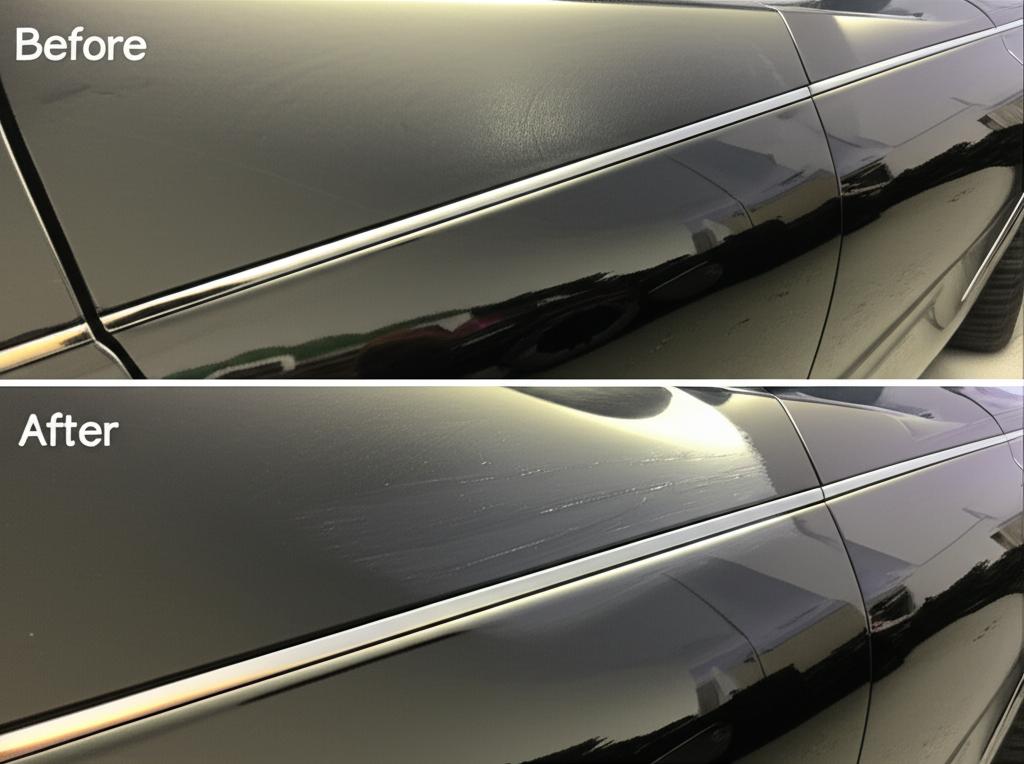 Before and after applying TPU film on a car
