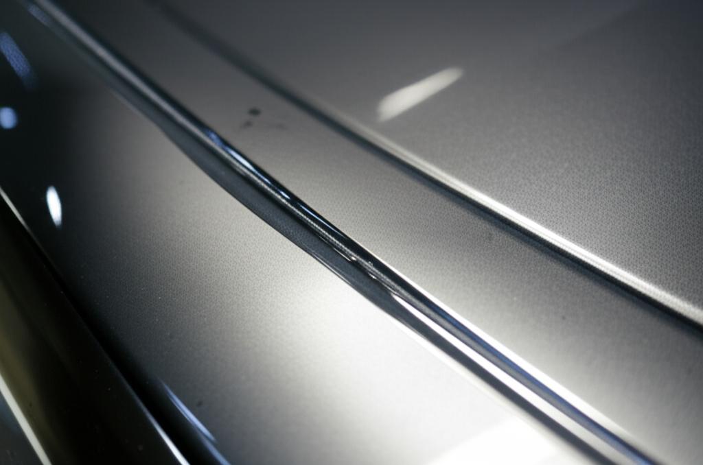 Close up of a car panel after TPU film installation showing gloss and clarity