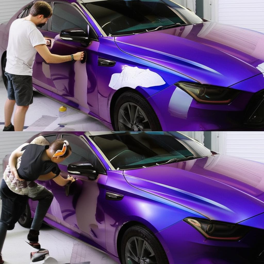 Car wrapping process or before and after comparison