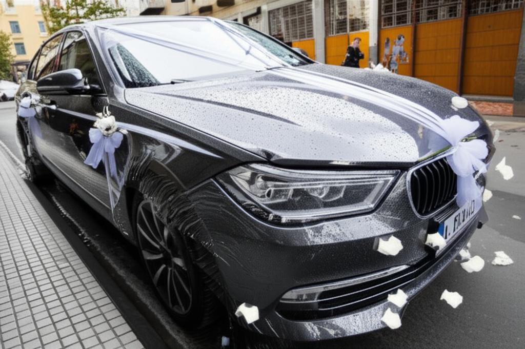 Car wrapped with TPU film ready for a wedding trip
