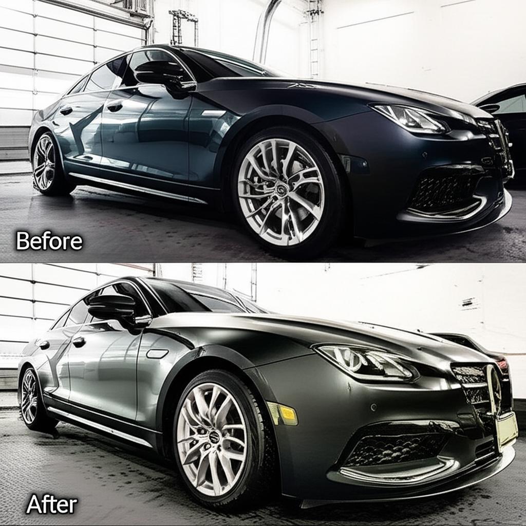 Car before and after PPF installation