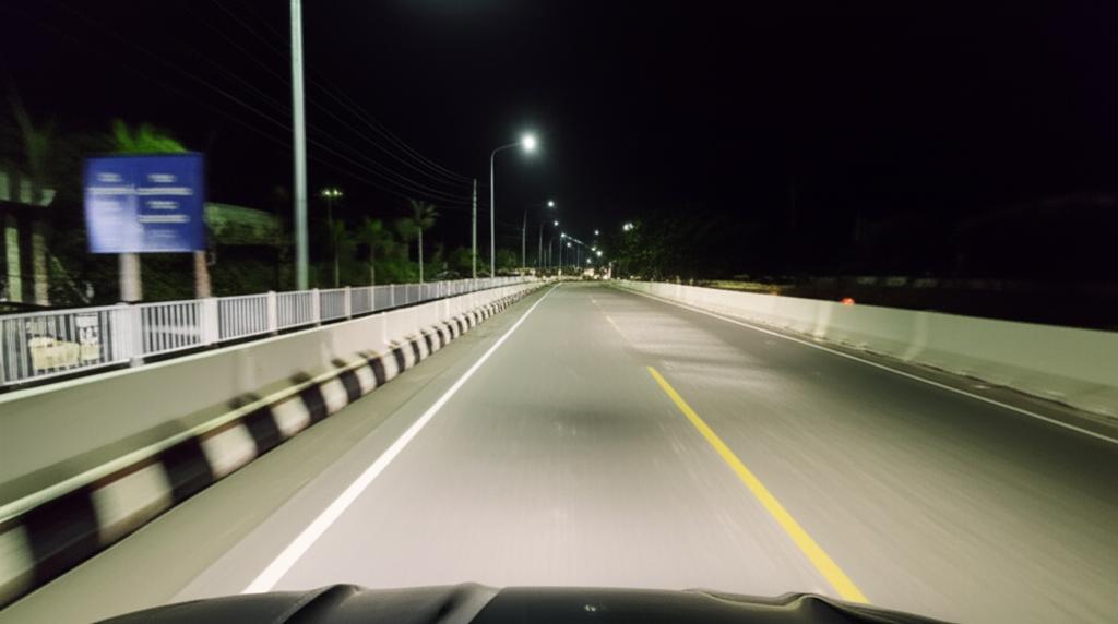 Car driving at night on a street in Thailand