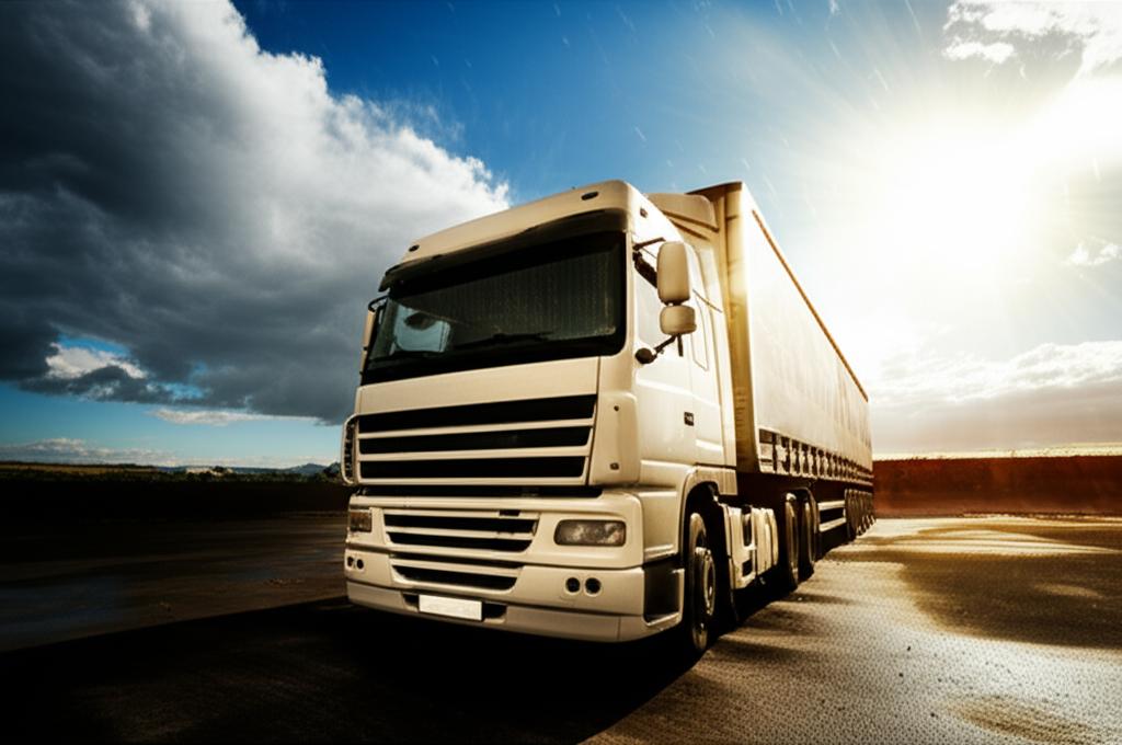 Cargo truck parked under intense sun and rain