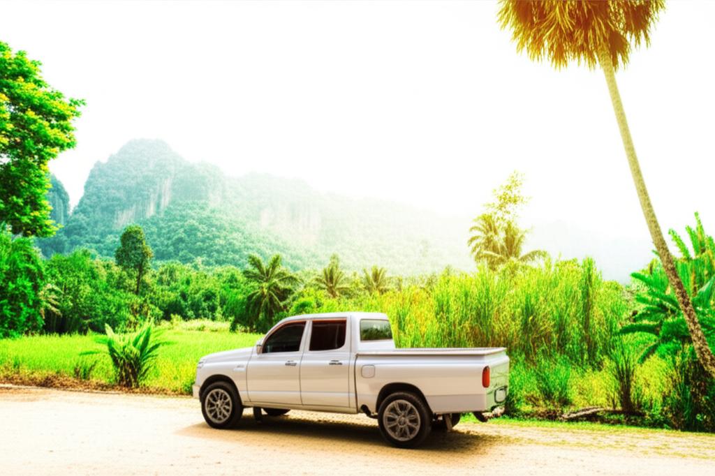 Car parked in beautiful Thai scenery